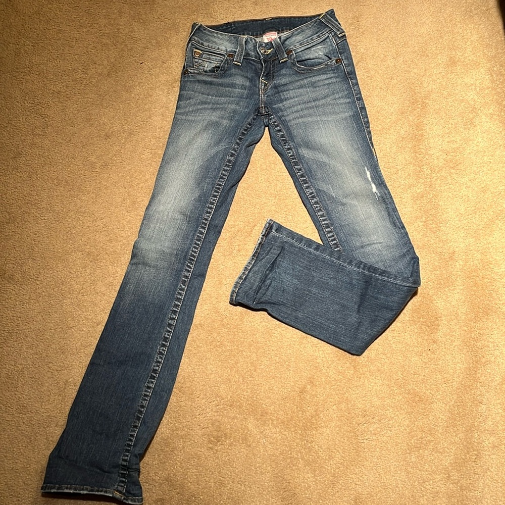 True Religion size 25 hi rise boot cut jeans 34” inseam